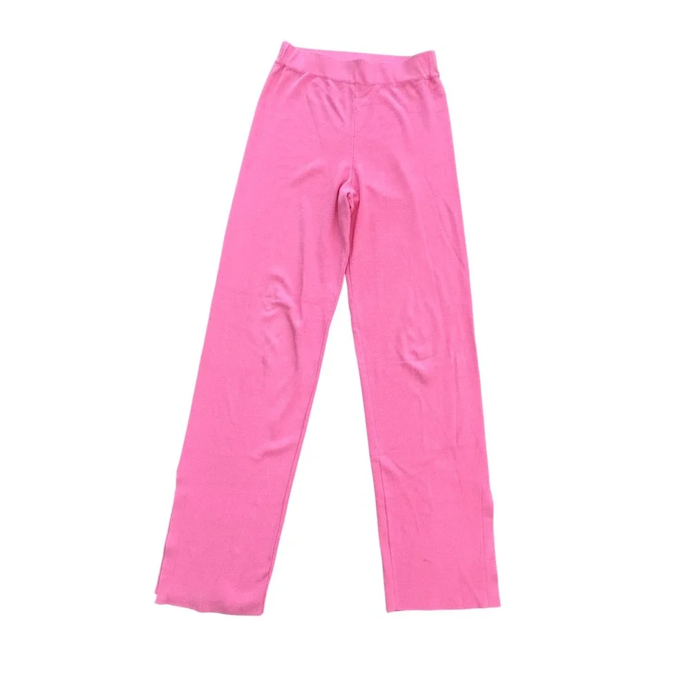 Zara Girls Pink Knit Wide Leg Pants Elastic Waist Side Slit Size S